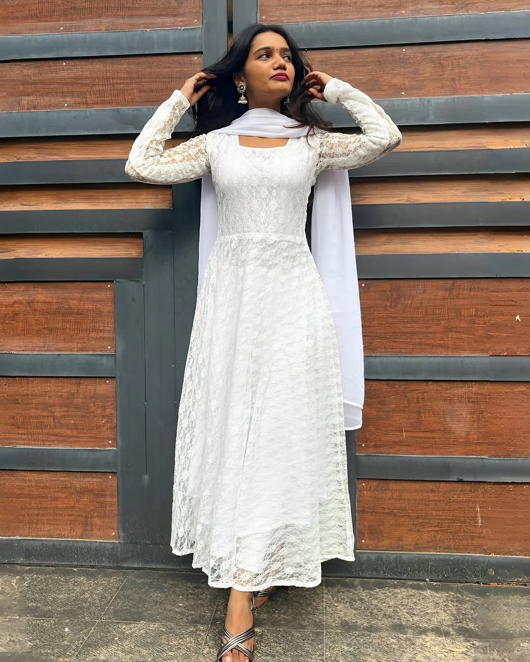 Aashika - Designer launch😍Netted Gown With Dupatta